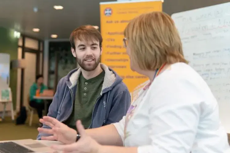 Student talking to Careers Consultants in King's Buildings office 