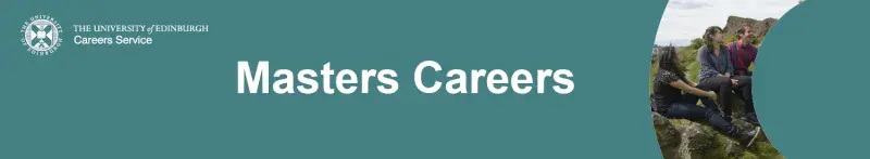 A teal background with white writing saying Masters Careers